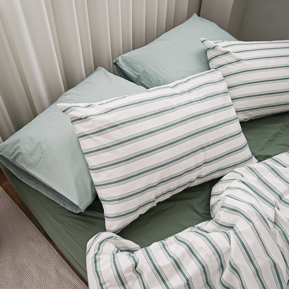 Green Stripe Hotel-style Pillowcase(bag-shaped pillowcase) set of 2